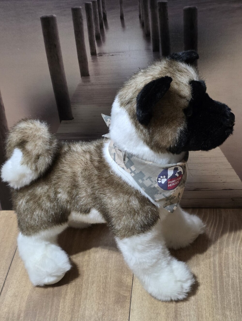 Cuddle Toy Brown & White Plush Dog with Camo Bandana - Soft Huggable Puppy Toy